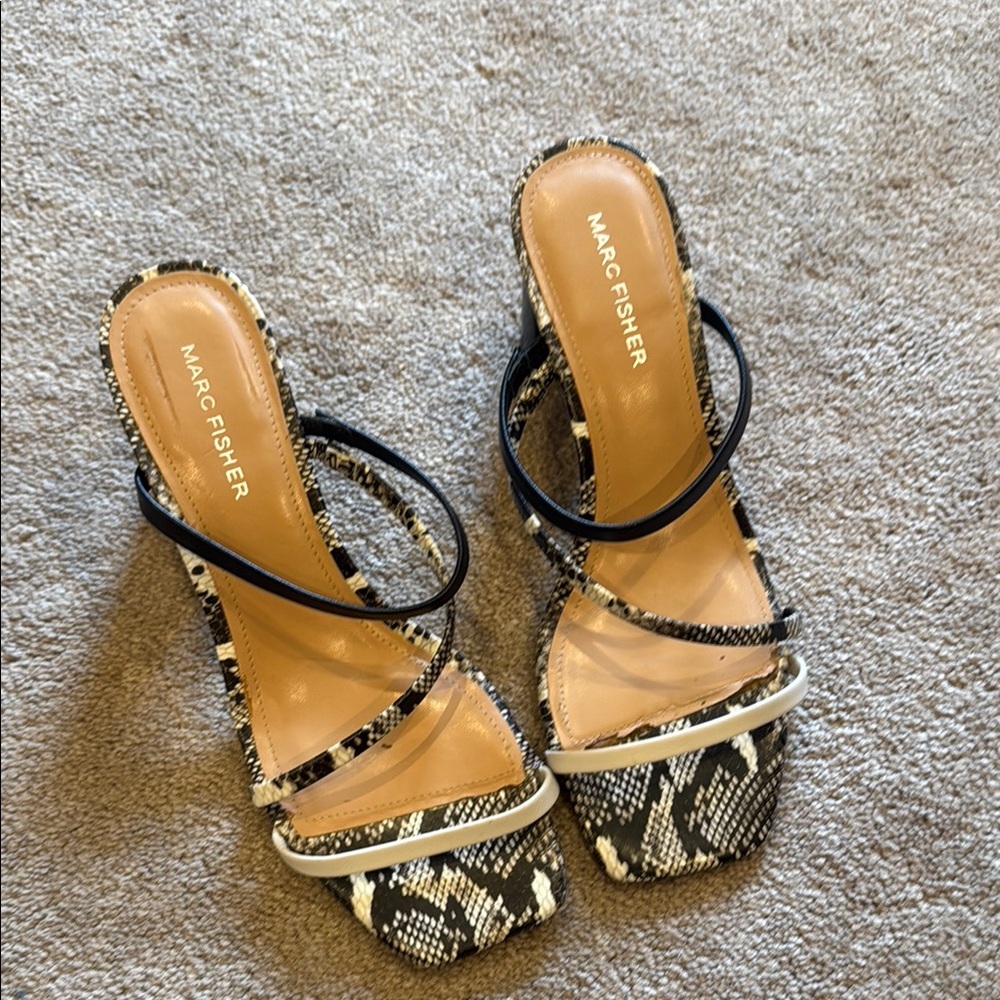 Marc Fisher Black and White Snake Print Heels
